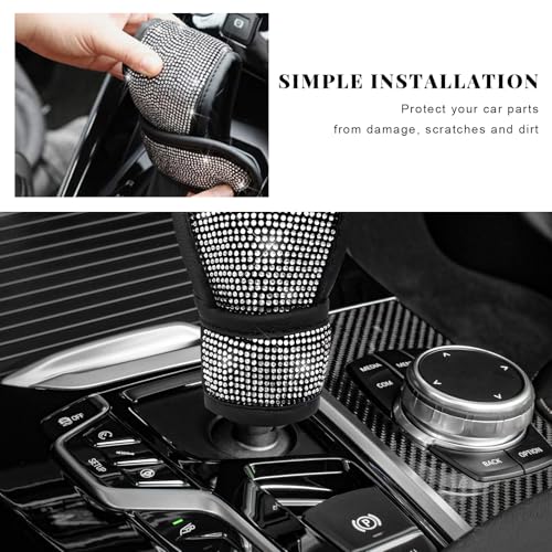 Bling Auto Gear Shift Knob Cover, Rhinestone Glitter Shifter Stick Protector for Girls Women, Sparkly Diamond Transmission Gear Shift Lever Knob Cover for Cars Trucks SUVs (White) - color: White