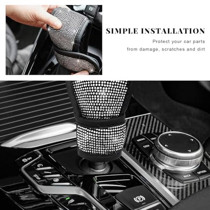 Bling Auto Gear Shift Knob Cover, Rhinestone Glitter Shifter Stick Protector for Girls Women, Sparkly Diamond Transmission Gear Shift Lever Knob Cover for Cars Trucks SUVs (White) - color: White