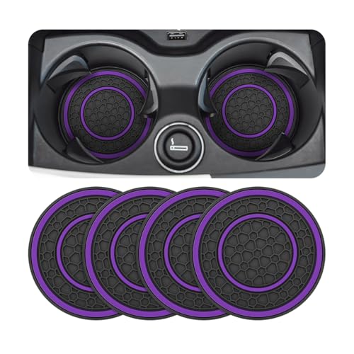 Osilly Car Coasters for Cup Holder, 2.75 Inch No-Slip Anti Dust Insert Coaster, Universal Auto Waterproof Coasters Silicon Insulation Cup Mats for Woman Man, Suit for Vehicle (Black/Purple, 4PCS) - color: Black/Purple, size: 4PCS