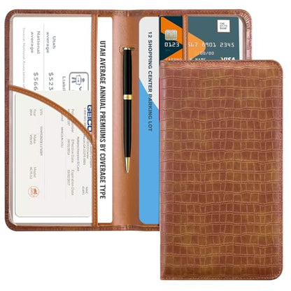 CoBak Car Registration and Insurance Holder - Vehicle Glove Box Car Organizer,Auto Truck Comparment Accessories Case with Magnetic Closure for Driver License,Cards - color: L-Crocodile Brown