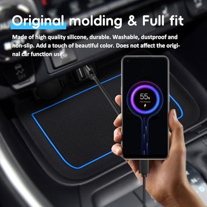 Auovo 3D Cup Holder Insert Liners Compatible with Toyota RAV4 Accessories 2025 2024 2023 2022 2021 2020 2019 Car Custom Cup Holder Mats Pads 4-pc Set (Blue Trim) - color: Blue, size: 4PCS