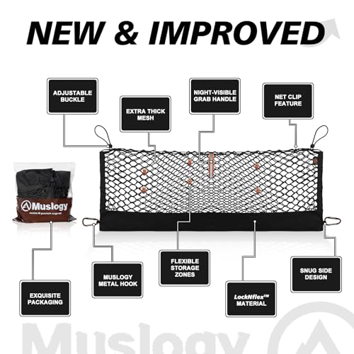 Truck Bed Cargo Net Trunk Netting Compatible with 2021-2025 2026 Jeep Grand Cherokee L (3-Row GCL) Accessories, Pickup Cargo Organizer SUV Sedan Storage Net w/Heavy Duty Carabiners - style: 2021+ Grand Cherokee L (3-Row)