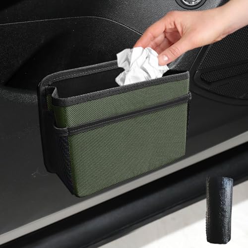 Car Trash Can, Car Organizer, Foldable Mini Vehicle Trash Bin Garbage Organizer Holder, Car Interior Accessories Oxford Cloth Foldable Car Trash Bin Hanging Universal for Most Cars - color: Military Green