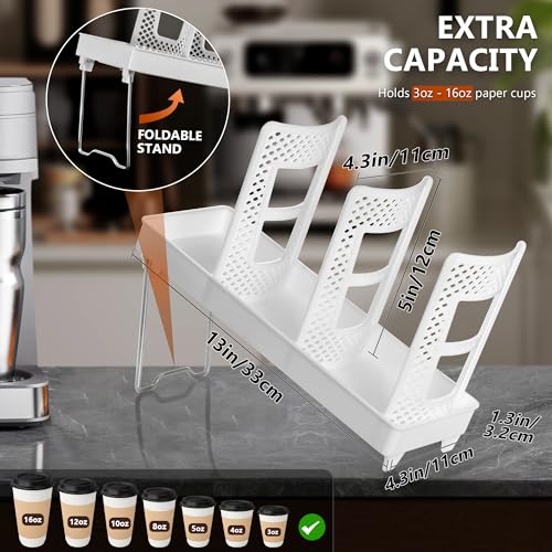 Paper Cup and Lid Holder, Disposable Coffee Cup Dispenser, 3-Slot Upright Paper Cup Dispenser for Coffee Stations, Kitchens, Bars, Restaurants, Lounges (White) - color: White, size: Large