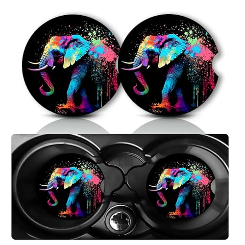 Car Coasters for Cup Holders,2 PCS Universal Non-Slip Elephant Car Coasters,2.75" Rubber Mat,Elephant Cars Accessories Cup Drink Holder Coaster Decor Elephants Gifts for Women,Men,Mom - color: Elephant
