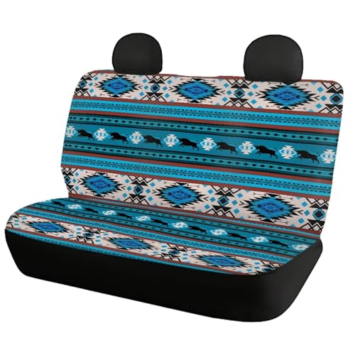 WELLFLYHOM Aztec Buffalo Rear Bench Seat Cover for Cars Truck SUV Universal Car Seat Covers Car Accessories Split Back Seat Backrest Protector Set of 2 Blue - color: Aztec Buffalo Blue