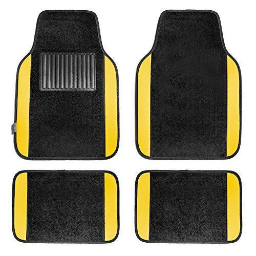 FH Group Universal Fit Premium Carpet Automotive Floor Mats Fits Most Cars, SUVs, and Trucks with Driver Heel Pad, Full Set Yellow - color: Yellow