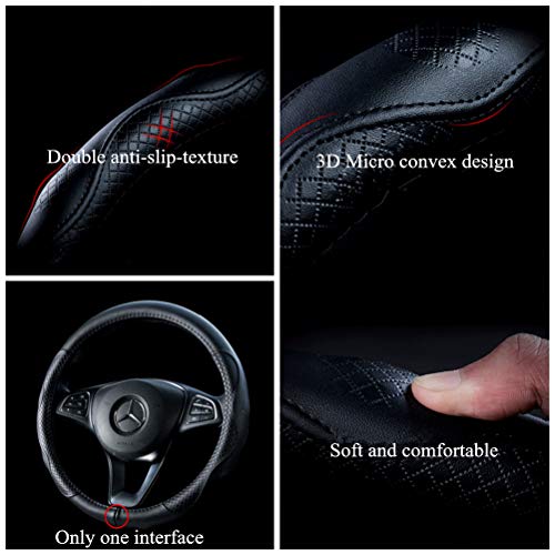 Black Leather Steering Wheel Cover Cowhide Wheel Cover Genuine Leather BMW Steering Wheel Cover Universal Size M / 15inch Fit Car/Auto/SUV (A-Black-M) - color: A-Black-M, size: M-15inch