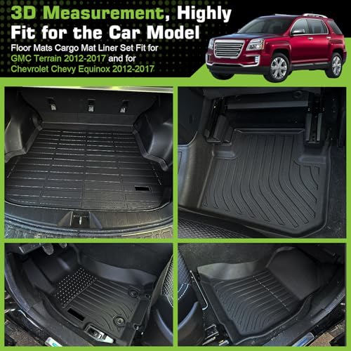 Floor Mats for GMC Terrain 2012-2017 and for Chevrolet Chevy Equinox 2012-2017, TPE Waterproof Non-Slip All Weather Protection Custom (Floor Mats & Cargo Liner)