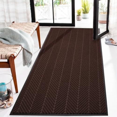3′ x 6′ Heavy Duty Front Door Mat Indoor Outdoor Entrance, Easy Clean Non-Slip All Weather Commercial Floor Mat for Entryway, No Curling Waterproof Vinyl Welcome Mat (Dark Brown) - color: Dark Brown, size: 3' x 6' (Rectangular)
