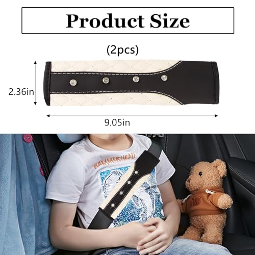 Hovom 2PCS Bling Car Seat Belt Cover Pad, Leather Seatbelt Covers for Cars, Soft Safety Seatbelt Shoulder Strap Covers, Rhinestone Auto Seat Belt Protector Cushion for Women Girls (White) - color: White