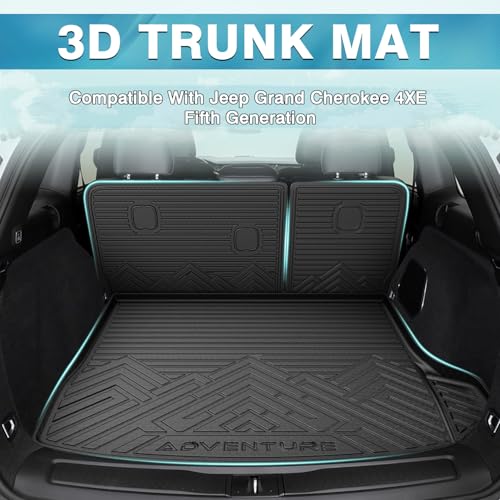 Mixsuper Cargo Liner for Jeep Grand Cherokee 2022-2026, All Weather TPE Trunk Cargo Mat with Backrest Protectors Compatible with Grand Cherokee & 4xe (Not for Grand Cherokee L/WK) - size: 22-25 |Grand Cherokee 4XE| Cargo & Backrest Mat
