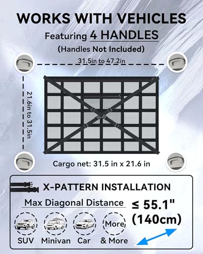 Car Ceiling Cargo Net with 2 Pockets - 31.5"x21.6" Cross-Strap Reinforced Double-Layer Mesh Organizer, Adjustable for SUVs, Sedans - Road Trips, Camping, Commuting Storage Organization - size: 31.5"x21.6"