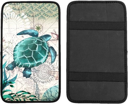 Universal Car Center Console Cushion Pad,Sea Turtle 2 Car Armrest Pad Car Armrest Seat Box Cover Protector for Most Vehicle, SUV, Truck, Car - color: Sea turtle 2
