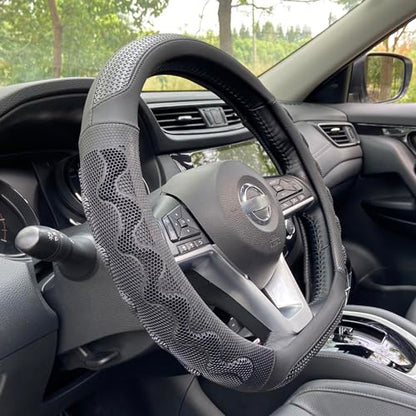 PINCTROT D Shaped 14 Inch Small Sized Steering Wheel Cover Great Grip with 3D Honeycomb Anti-Slip Design, Flat Bottom 14 Inch (All Black) - color: 7.D-shaped,All Black, size: Small Size[14''-14 1/4'']