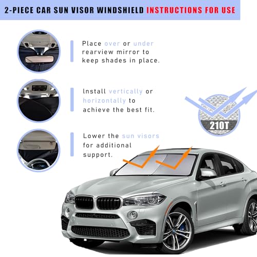 2 PCS Car Windshield Sun Shade, Auto Sun Heat and UV Rays Blocker, 28"×31" Foldable Automotive Front Window Sunshade Protector, Universal Vehicle Interior Accessories (Silver-M) - color: Silver-M (28×31 inches)