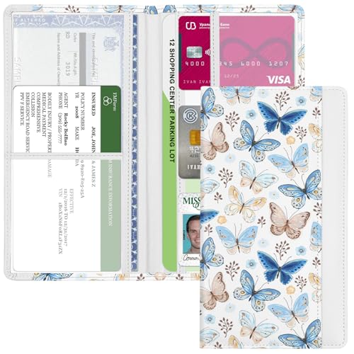 Car Registration and Insurance Holder, Auto Truck Document Holder with Magnetic Shut, Vehicle Glove Box Car Organizer, Interior Car Accessories for Women Men (Butterfly) - color: Butterfly