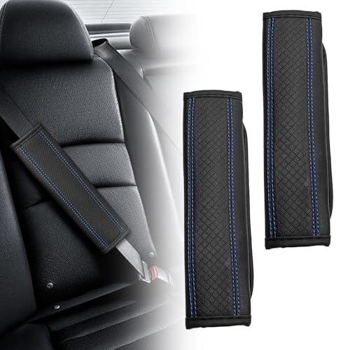 2PCS Universal Car Safety Belt Cover Pad, Breathable Leather Shoulder Strap Protector for Comfort and Safety, Car Accessories Interior Decor for SUV, Truck (Blue) - color: Blue