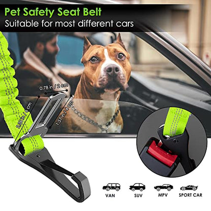SlowTon Dog Seat Belt, Adjustable Dog Safety Belt Leash, 2 in 1 Latch Bar Attachment Dog Car Seatbelt with Elastic Nylon Bungee Buffer, Reflective Nylon Belt Tether (Lime) - color: Lime