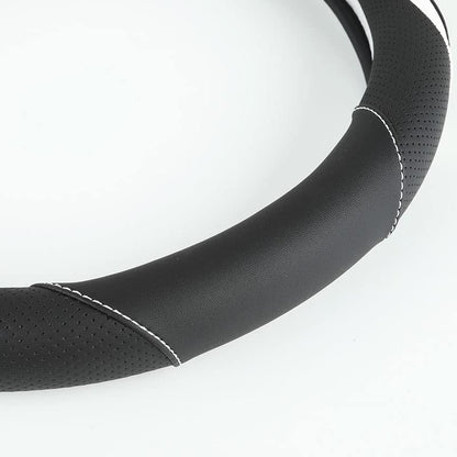 Car Steering Wheel Cover, Leather Steering Wheel Cover White Universal 14.5-15 Inch Microfiber Leather Anti-Slip Breathable Auto Steering Wheel Covers for Men Women(Black & White)