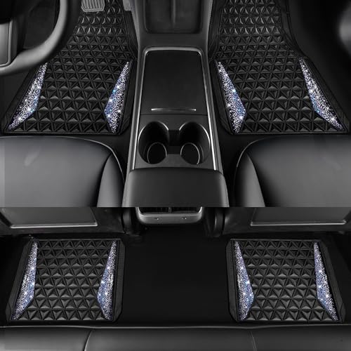 CAR PASS Dazzle Colour Change Car Mats Diamond Floor Mats Full Set Anti-Slip 3D Rhombus Waterproof Universal Trim Fit Liner Glitter Crystal Sparkly Shining Rhinestone Girl Women SUV Sedan Van Colorful - color: Bedazzed Diamond