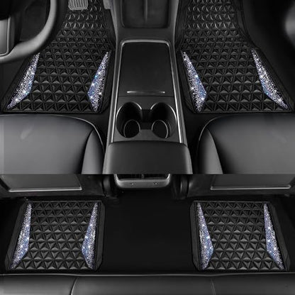CAR PASS Dazzle Colour Change Car Mats Diamond Floor Mats Full Set Anti-Slip 3D Rhombus Waterproof Universal Trim Fit Liner Glitter Crystal Sparkly Shining Rhinestone Girl Women SUV Sedan Van Colorful - color: Bedazzed Diamond
