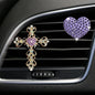 2PCS Bling Cross & Heart Car Dashboard Air Vent Trim Clip, Sparkly Rhinestone Car Air Vent Clips, Diamond Auto Diffuser Charm Clip, Auto Interior Decoration Accessory for Women Girls (Purple) - size: Purple