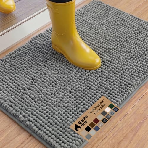 GORILLA GRIP SoakSTOPPER Dog Door Mat, 36x24 Machine Washable Rug Absorbent Doormat Captures Moisture Mud Dirt, Quick Dry Soft Chenille Entryway Rugs Indoor Entrance Mats for Dog Paws, Grey - color: Grey, size: 36" X 24"