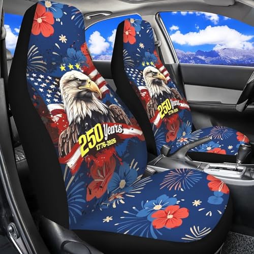 Front Seat Covers Breathable 250 Years USA 1776-2026 Car Seat Protectors EStretch Polyester Fabric Cover Universal for Most Vehicles Sedan Truck, Easy to Install - color: 250 Years USA 1776-2026