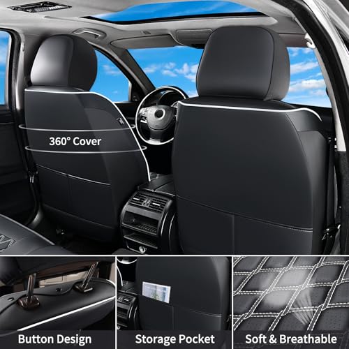 Huidasource F150 Leather Seat Covers Custom Fit for 2015-2025 F150 SuperCrew & 2017-2025 F250 F350 F450 Super Duty Crew Cab XL XLT Lariat King Ranch Platinum(Front Pair/Black&White) - color: Black & White, size: Front Pair Cover