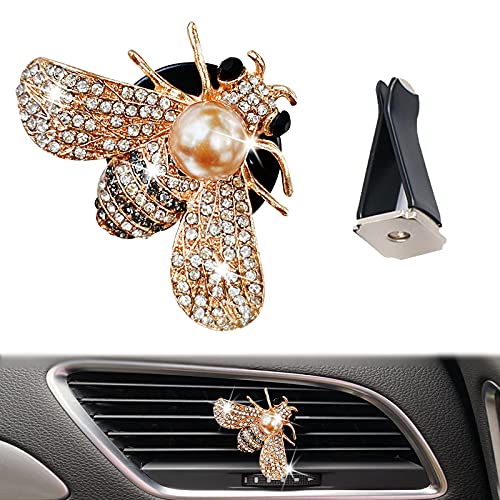 Shiny Bee Car Air Freshener Dashboard Outlet Vent Clips，Pearl Diamond Bee Car Perfume Car Air Conditioner Air Outlet Decoration Aromatherapy Clip，cute Bling Bee Charms Rhinestone Auto Interior Decorations Accessory (Gold) - color: Gold