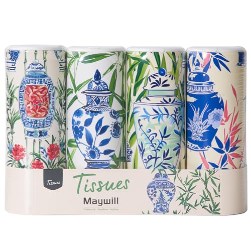 Car Tissue Holder,Tissue Box, Car Tissues Cylinder with Cap, Car Tissues Holder, Car Tissues Holder Round Container(4pk/200 Sheets) - style: Ginger Jars
