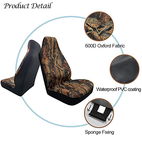 TOYOUN Camo Universal Front Car Seat Covers Waterproof Highback Bucket Seat Covers-Fit Most Cars, Trucks, SUVS, Vans 2 PCS Auto Fabric Seat Covers Camouflage Forest Pattern Car Seat Protector - color: brown