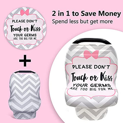Metplus Car Seat Cover Baby Girl, No Touch Sign Carseat Canopy, Nursing Breastfeeding Covers, Stretchy Universal Fit, Multi-Use for Stroller/Shopping Cart/High Chair, Pink Bow Baby Shower Gift - color: Gray Stripe Kiss