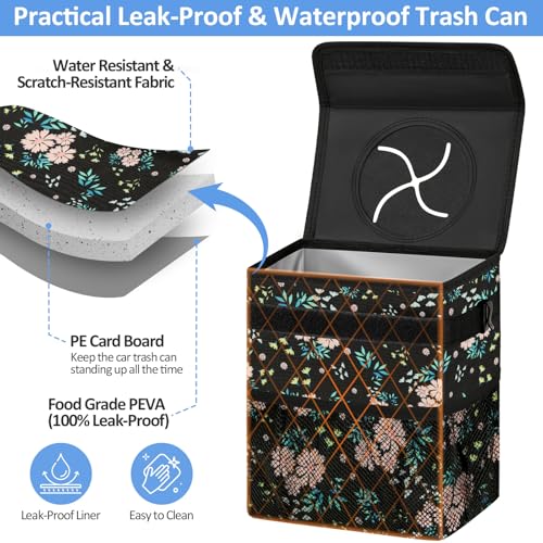 ELONGRIVER Car Trash Can Bin for Back Seat Leak Proof, Cute Car Trash Bag Hanging, Vehicle Trash Can for SUV Truck Van, Automotive Garbage Cans Front Seat Colorful Floral - color: Colorful Floral, size: 3 Gallons