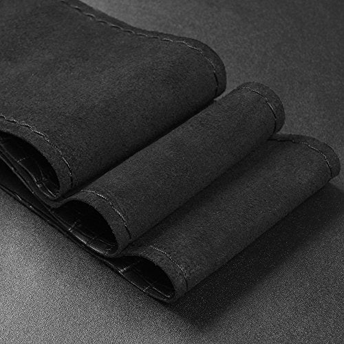 Universal Auto Steering Wheel Cover with Top Genuine Leather and Anti-Slip Design, Soft Padding, Heavy Duty - color: the black thread