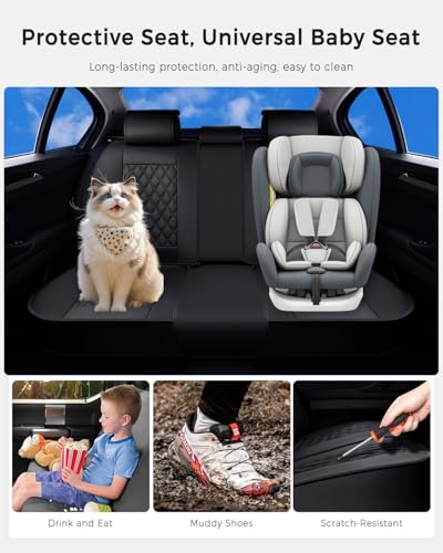 Huidasource Back Seat Cover, Nappa Leather Rear Seat Cover Velcro Adjustable, Compatible with Armrests, Seat Belts, Child Safety Seats, Fit for Most Cars SUVs Trucks (Back Row/Black) - color: 01R# Black01, size: Back Seat Cover