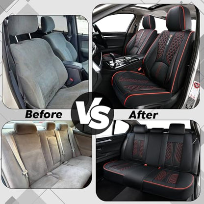 Black and Red Leather Car Seat Cover Set, with Lumbar Support | OEM-Inspired Interior Upgrade - color: A_Red Edge