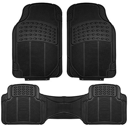 FH Group Automotive Floor Mats Solid ClimaProof for all weather protection Universal Fit Trimmable Heavy Duty fits most Cars, SUVs, and Trucks, 3pc Full Set Black