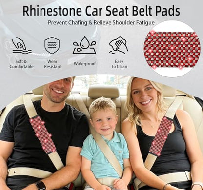 NBTEPEM 2 Pack Bling Car Seat Belt Covers, Diamond Seatbelt Shoulder Protection, Rhinestones Seat Belt Strap Cover Shoulder Pad, Universal Bling Car Interior Accessories Fit for Car/Truck/SUV(Red) - color: Red