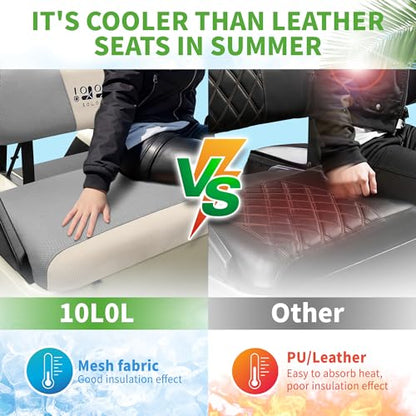10L0L Golf Cart Seat Covers, Super Comfort Cooler Than Vinyl Seat Cover, Front and Rear Seat Cover for Yamaha EZGO Club Car, No Drilling Breathable Mesh Bench Seat Blanket, Machine Washable - color: Dark Gray + Beige, style: Front Seat - For EZGO TXT & RX