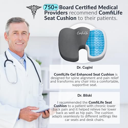 ComfiLife Premium Gel & Memory Foam Seat Cushion – Doctor Recommended Office Chair Cushion, Car Seat Cushion – Chair Cushions for Back & Sciatica Pain Relief – Seat Cushions for Office Desk (Charcoal) - color: Charcoal, size: Large