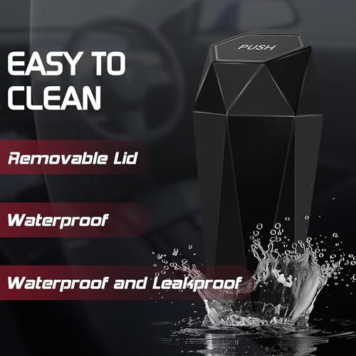 Car Trash Can with Lid, Mini Car Trash Cup with 30 Additional Trash Bags, Car Accessories for Interior, Leakproof Vehicle Garbage Bin for Car, Home, Office - 2 Packs, Black