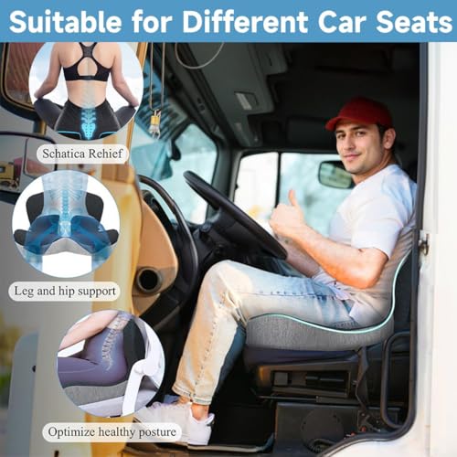 Memory Foam Seat Cushion for Truck Drivers, Office Chairs & Car Seats – Back Support & Sciatica Relief Pillow for Tailbone – Ergonomic Pressure Relief Pad for Long Sitting & Driving (Black)