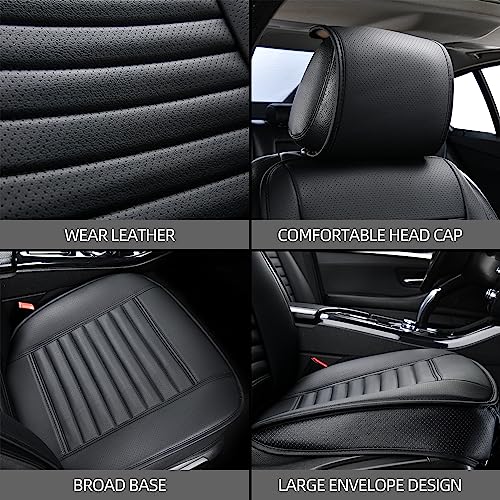 2pc Car Seat Covers, Luxury Car Protectors, Universal Anti-Slip Driver Seat Covers, Edge Wrapping Front Car Seat Covers with PU Leather(Black) - color: Black, size: 2x Front Seat Covers