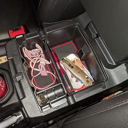 Center Console Organizer Tray Compatible with Jeep Wrangler JL/JLU 2018-2023 2024 2025 2026 and Gladiator JT Truck 2020-2026 Insert Accessories - Won't Covers The Light Inside (Red Trim) - color: Red