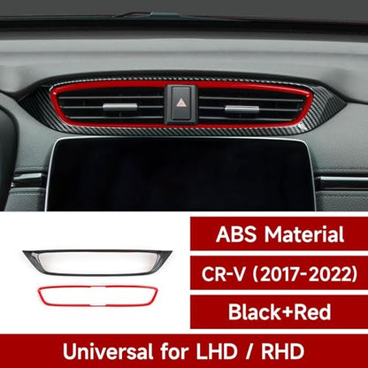 Center Air Vent Outlet Decal for Honda CR-V 2017 2018 2019 2020 2021 2022 Accessories CRV ABS Carbon Fiber Stickers - color: Center Air Vent Outlet, Black Red