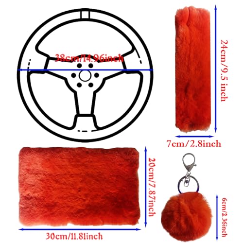 7 Pieces Fluffy Car Accessories Set,YUNXNYC Cute Fluffy Steering Wheel Cover Set Furry Fuzzy Steering Wheel Covers Winter Warm Fur Car Decoration Accessories for Women Girls (Orange)