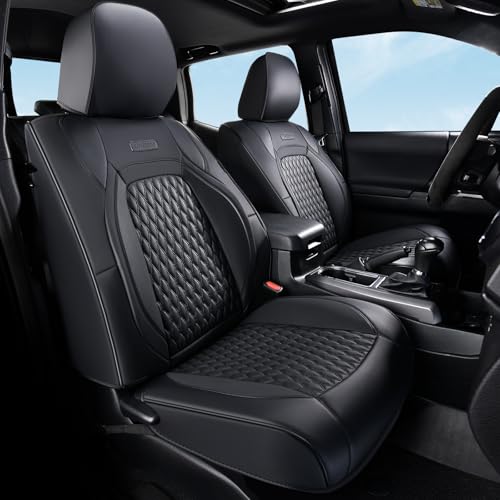 Coverado Tacoma Front Seat Covers, Faux Leather Custom Fit for 2024-2026 Toyota Tacoma Double/Crew Cab, Front Seat Protection (Black) - color: Black, size: Front（2024-2026）