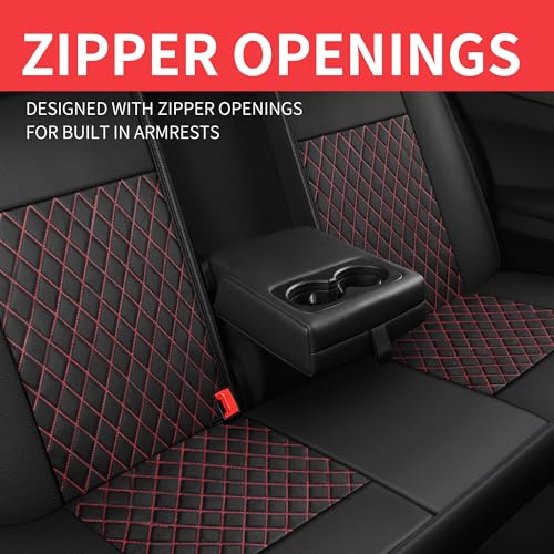 HChengkikz Leather Car Seat Covers, Breathable and Waterproof Seat Cover Full Set, PU Premium Universal Fit Automotive Airbag Compatible for Cars Sedans SUVs Vans and Trucks (Full Set, Black+Redline) - color: N1 Black Redline, size: Full Set